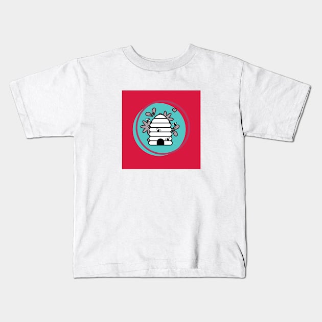 bees hive and flowers Kids T-Shirt by livmilano